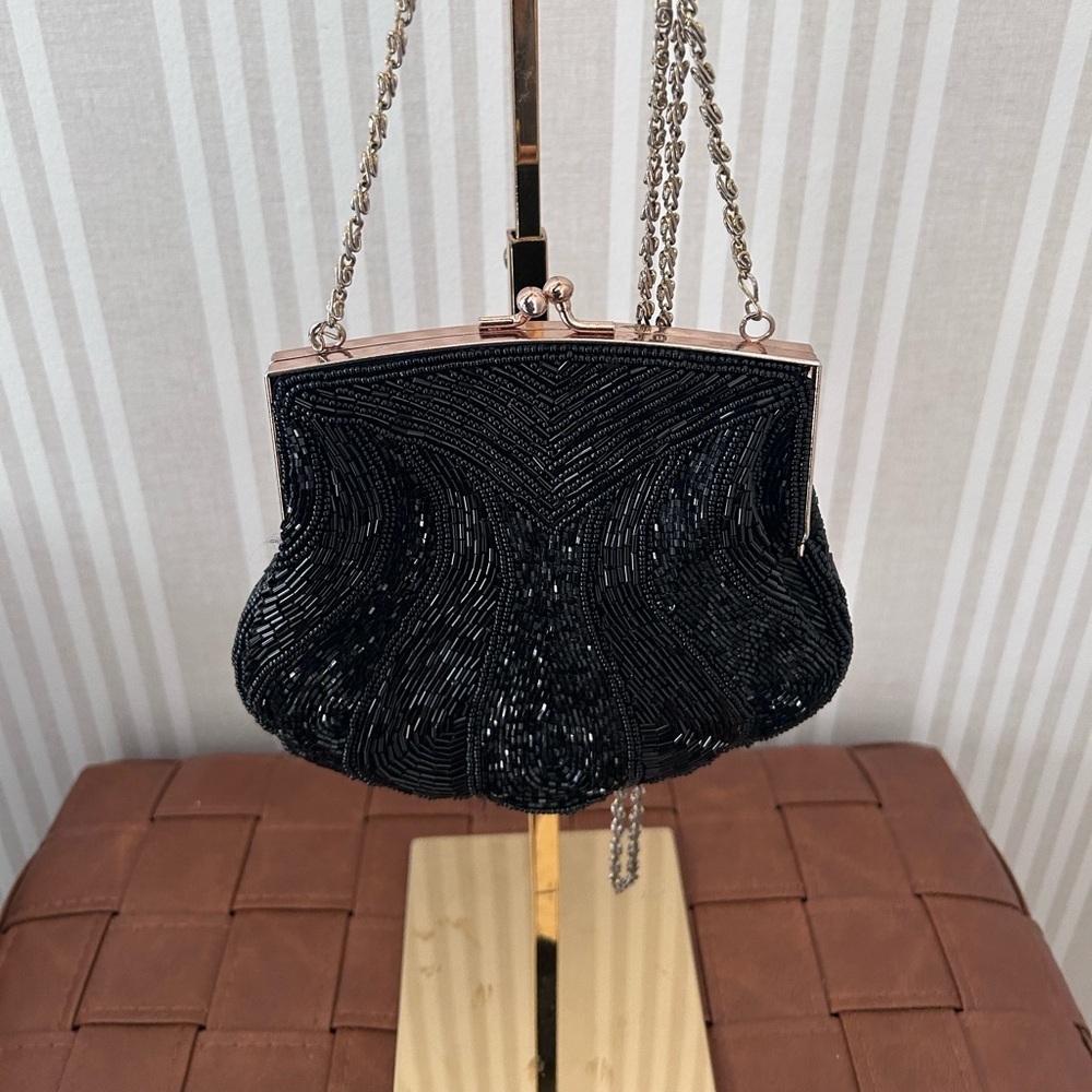 Vintage La Regale Elegant Black Beaded Evening Bag
